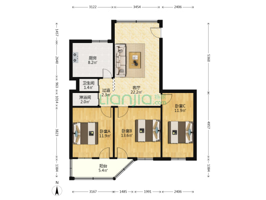司法厅宿舍住宅区 3室1厅2卫 83平方