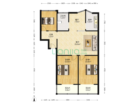 滨湖西路18号 3室2厅1卫 114平方