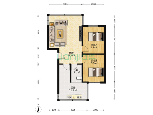 贵州科技大学职工宿舍 2室1厅1卫 62平方