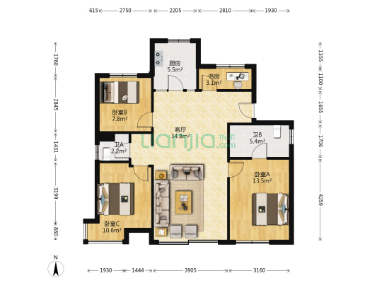 逸海苑 4室1厅2卫 126平方