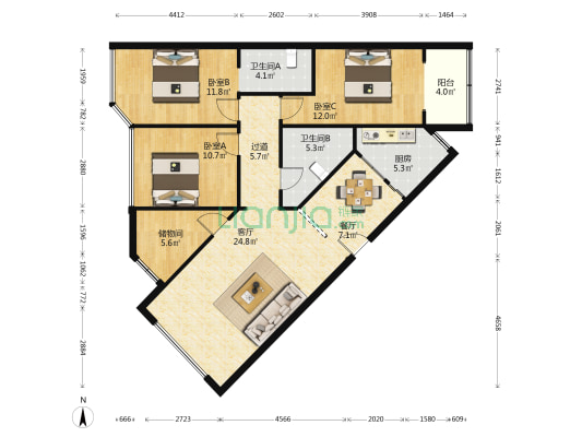 九江路二段11号 3室2厅2卫 122平方