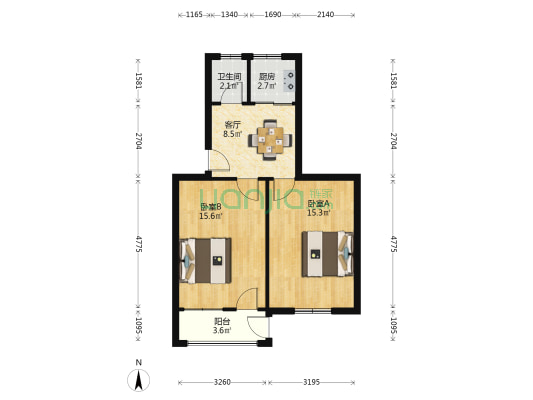 官厅新村 2室1厅1卫 55平方