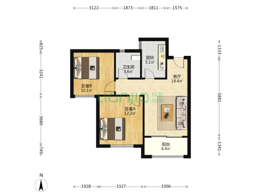 海怡新城锦玉苑 2室1厅1卫 79平方