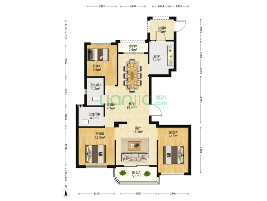 滨江金色家园东区 3室2厅2卫 129平方