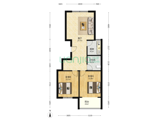 汇儒智居 2室1厅1卫 89平方
