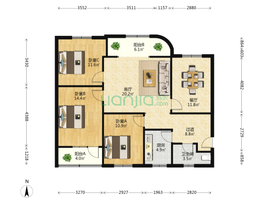 放鹰台1号 3室2厅1卫 118平方