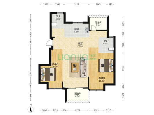 龙湖迪鑫九里晴川 2室1厅2卫 89平方