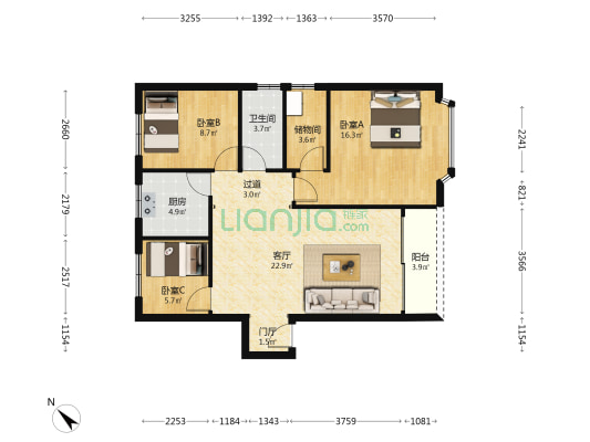 金碧苑(樟木头镇) 3室1厅1卫 88平方
