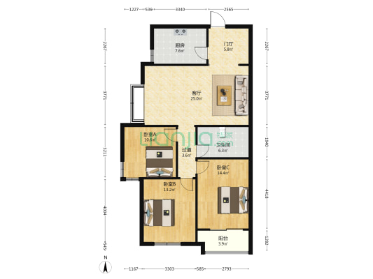 金世纪花园 3室1厅1卫 125平方