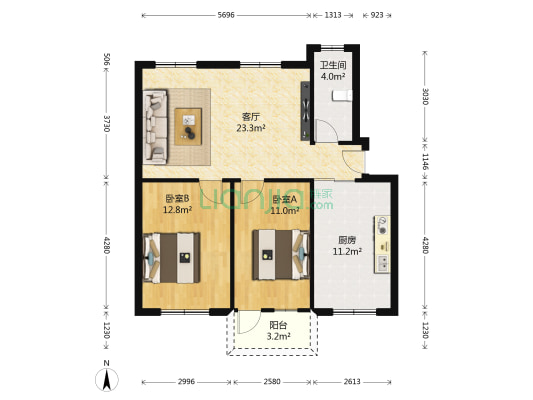 桥东小区 2室1厅1卫 78平方