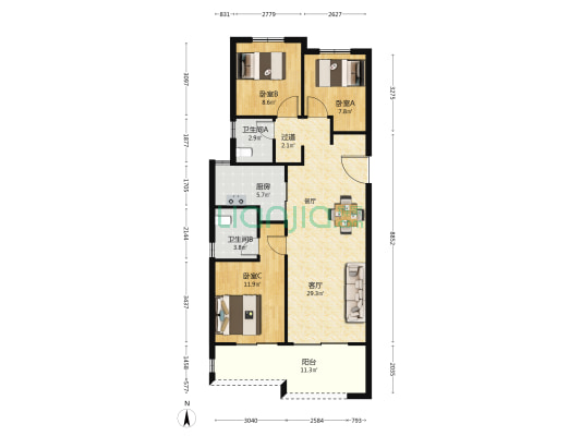 万科翠湾中城翠澜园 3室1厅2卫 113平方
