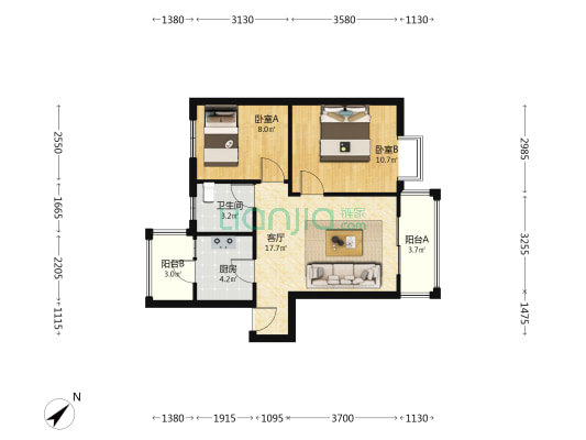兴盛世家B区 2室1厅1卫 59平方