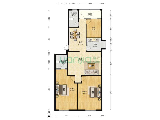 退役军人事务局宿舍 3室2厅2卫 122平方