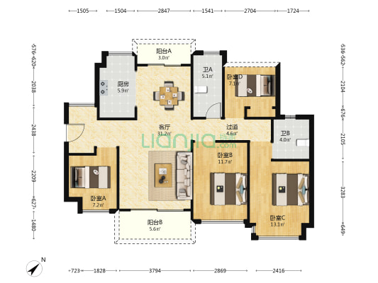 壹城峰荟 4室1厅2卫 116平方