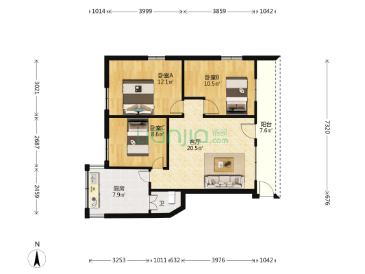 来鸥直街 3室1厅1卫 73平方