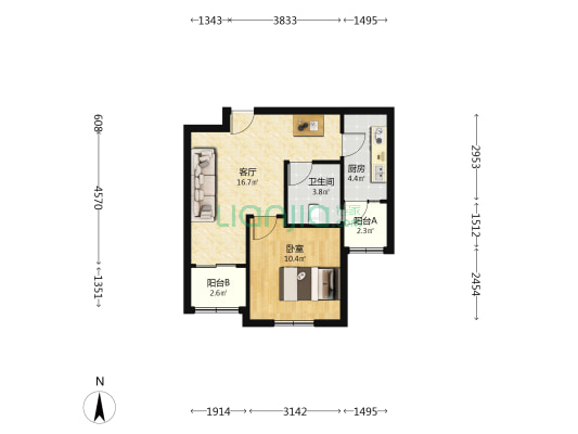 永康城兴顺苑 1室1厅1卫 57平方