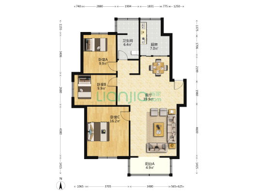 西湖城市花园 3室1厅1卫 168平方