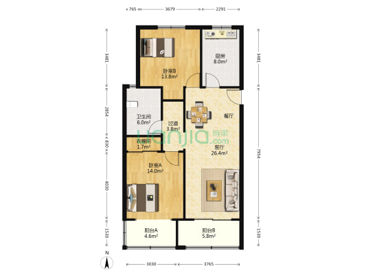 金虹花苑 2室1厅1卫 94平方