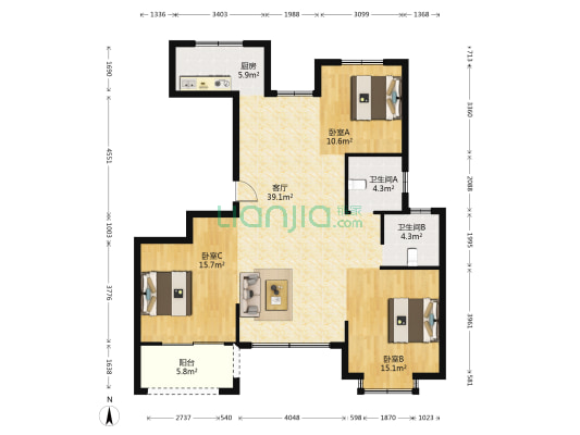 骆城华苑二期 3室1厅2卫 133平方