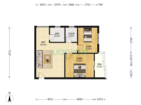 双湖路134号 2室1厅1卫 71平方