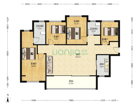 五矿香投澜悦溪岸 4室1厅2卫 140平方