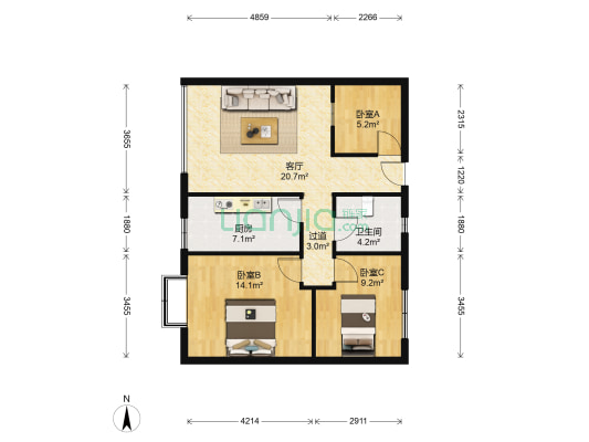 科城花园B区 3室1厅1卫 81平方