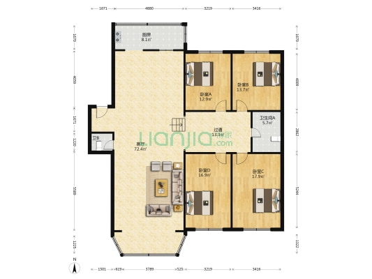 永乐花园 4室1厅2卫 191平方