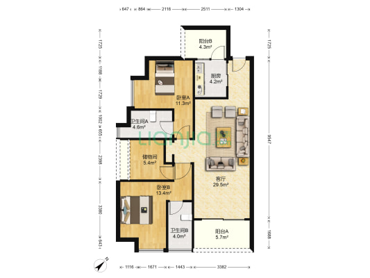 日盛天钻 2室1厅2卫 102平方