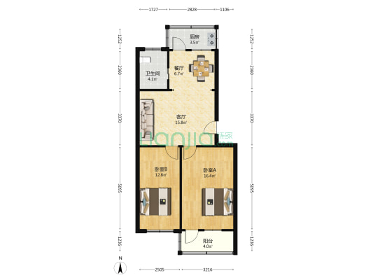 东台纱厂宿舍 2室2厅1卫 75平方
