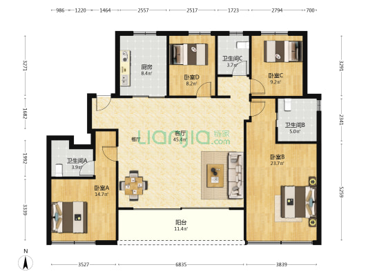 绿城沁桂轩 4室1厅3卫 167平方