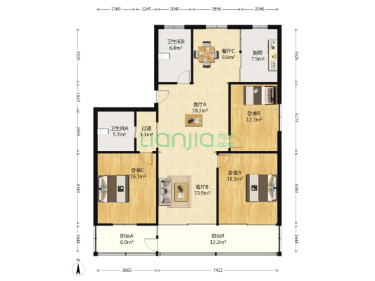 丰泽园 3室3厅2卫 139平方