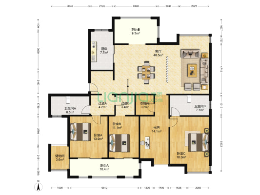 太湖国际二街区-拾壹峰 4室1厅2卫 194平方