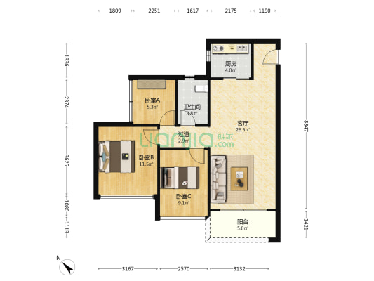 美的·华发天珀 3室1厅1卫 85平方