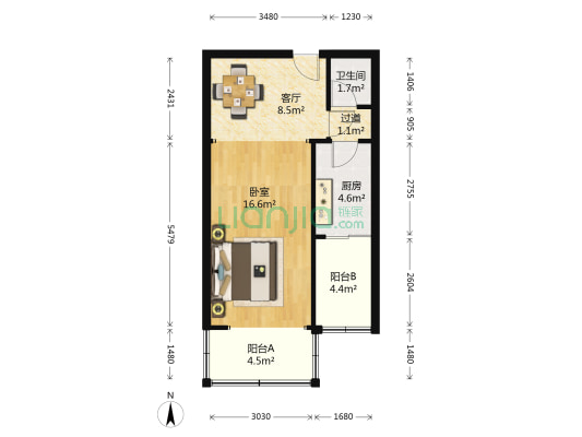 佛山苑一区 1室1厅1卫 48平方
