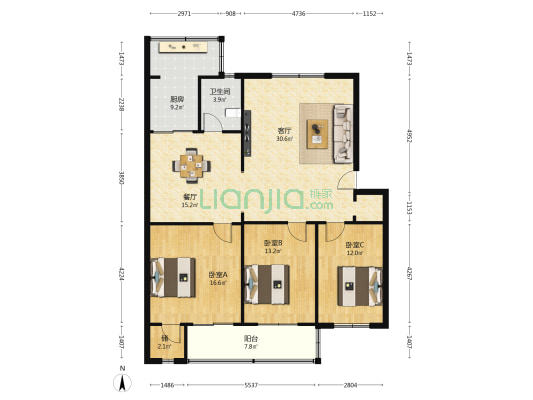 电力小区(长安) 3室2厅1卫 131平方