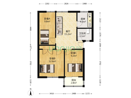 水务局楼院 3室1厅1卫 77平方