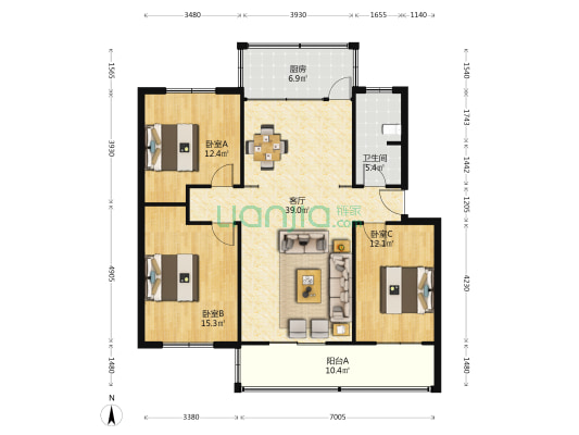 七中家属院南区 3室1厅1卫 113平方