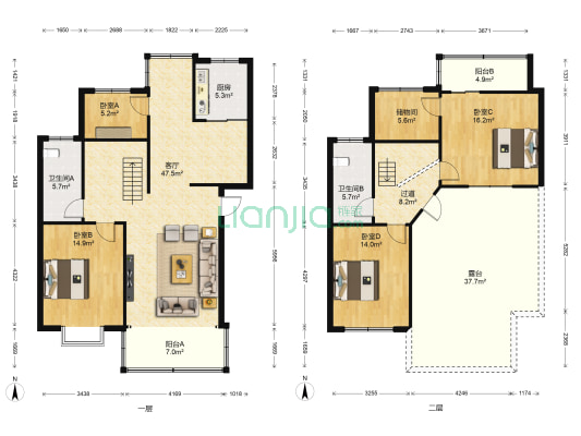 九洲画意居 4室1厅2卫 163平方