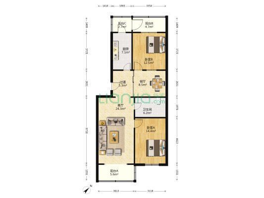 春厦里 2室2厅1卫 120平方