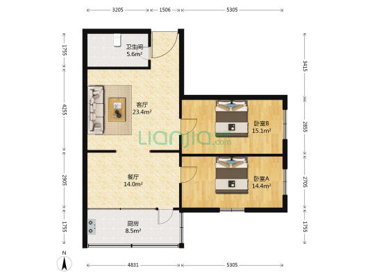 平遥里 2室2厅1卫 100平方