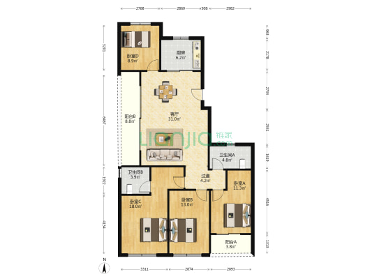杭望云潮城 4室1厅2卫 143平方