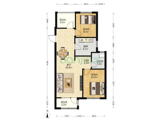 佰和锦园 2室1厅1卫 87平方