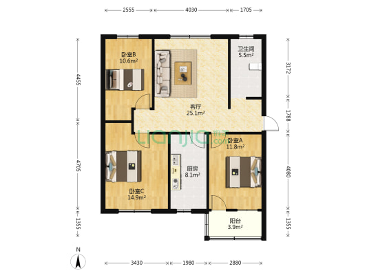 江滨小区 3室1厅1卫 94平方