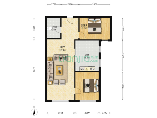 高铁新干线 2室1厅 南-户型图