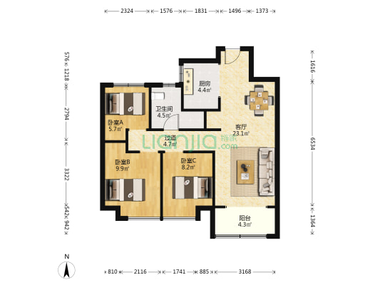 中建蔚蓝之城海棠里 3室1厅1卫 99平方