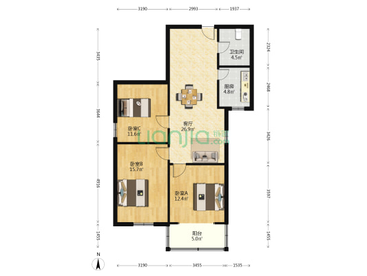 徐虹大楼 3室1厅1卫 113平方