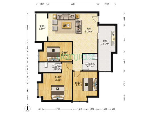 黄桷佳园 3室1厅2卫 118平方