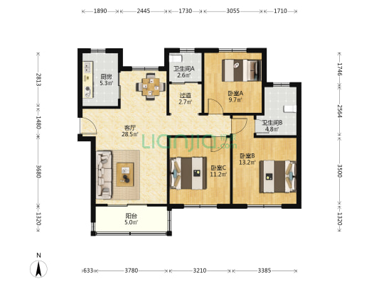 盈浦新村 3室1厅2卫 114平方