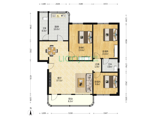 丽景花园 3室1厅2卫 132平方
