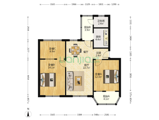 铝制品厂家属院 3室1厅1卫 92平方